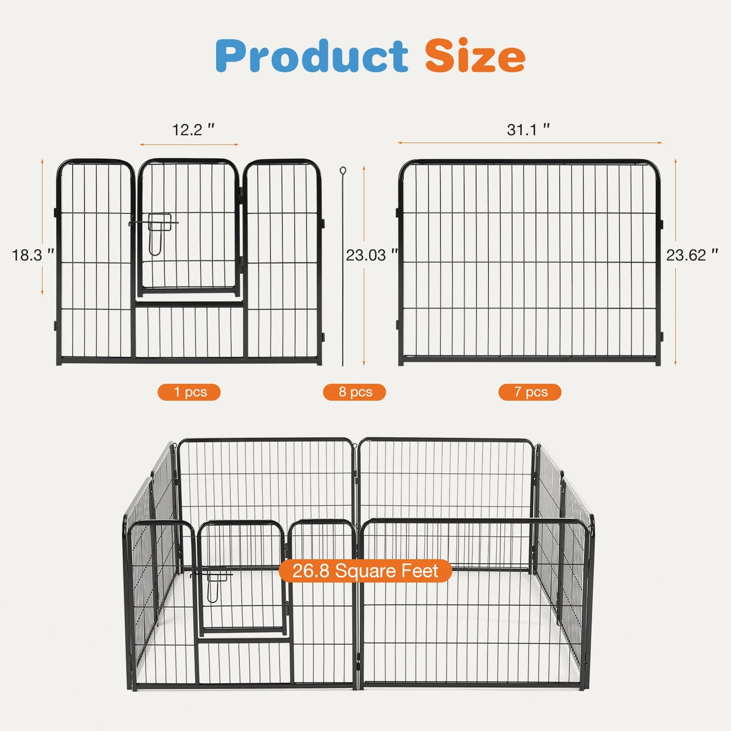 8 Panel  Metal Dog Playpen - Indoor Fence