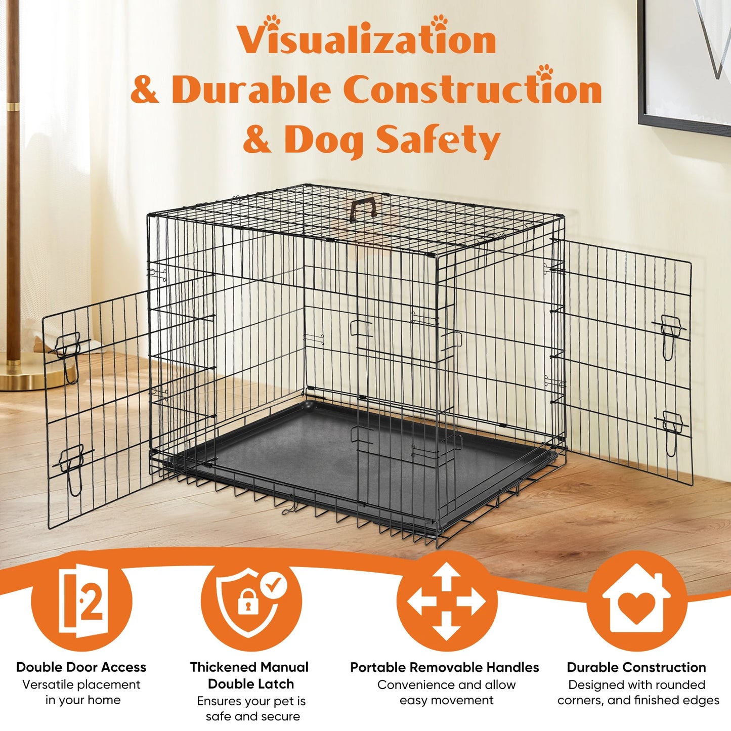 Medium - XL  Folding Metal Pet Kennel  with Leak-Proof Pan Tray