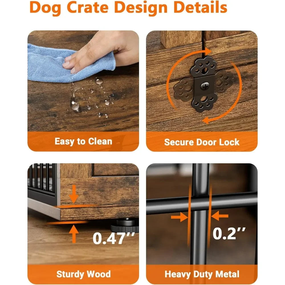 Wooden Kennel Dog Crate Table with Cushion