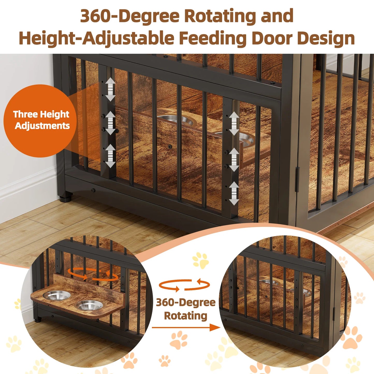 M -41"   L- 48"   Wooden Dog Crate  with Storage Drawers and Adjustable Raised Feeder