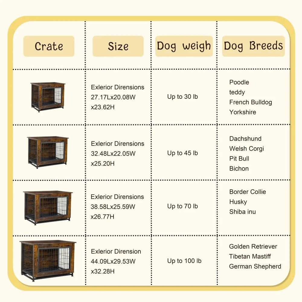 L - 38" Wooden End Table Dog Crate  Kennel with Double-Doors and Divider