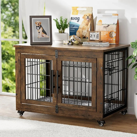 Wooden Kennel Dog Crate Table with Cushion
