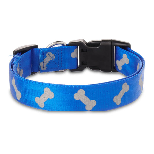 Reflective Adjustable Dog Collar, Blue, Large