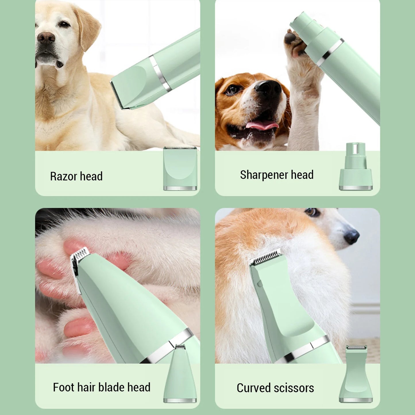Pet Hair Trimmer / Clipper with 4 Replacement Heads